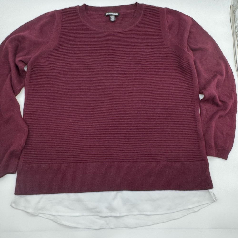 Hilary‎ Radley Cranberry Ribbed Sweater with White Layered Hem, Size XL